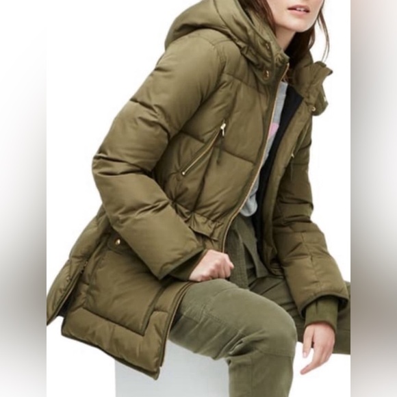 J. Crew Chateau Puffer Jacket XS olive green winter coat hooded classic warm zip - Picture 1 of 13